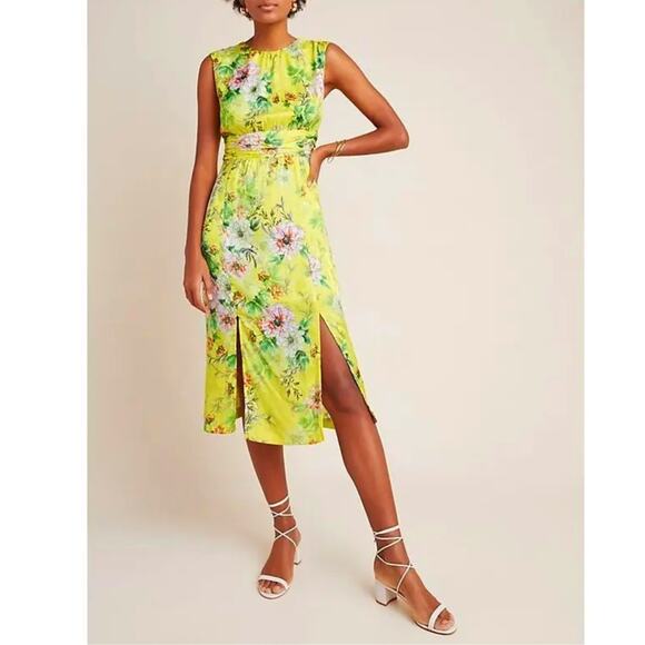 Anthropologie Dresses & Skirts - Anthropologie Sparrow Silk Blend Sleeveless Slit Floral Midi Dress Yellow Sz 2